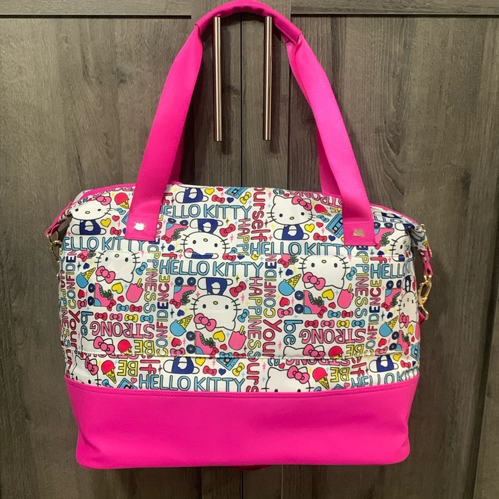 New Hello Kitty Be Strong Hot Pink Travel Tote Bag With Luggage Strap